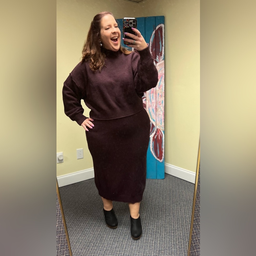 Free People Deep Plum Knit Turtleneck Set
